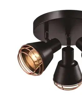Stropní lampa černá, měděné stínidlo 3xE14 40W Neria