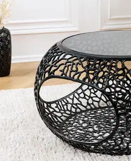 Estila Moderní designový černý kulatý konferenční stolek Hoja s kulatou kovovou podstavou s úložným prostorem 40 cm