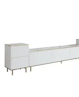Televizní stolek se skříňkami Imej White Marble and Gold
