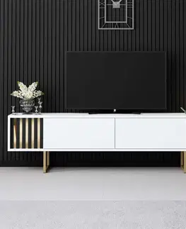 TV stolek Gold Line - White, Gold