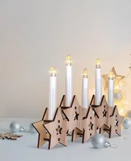 Solight Dřevěný svícen Hvězdy s 5 LED svícemi, teplá bílá