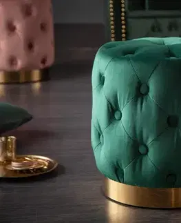 Estila Barokní designová smaragdová taburetka Modern Barock se sametovým potahem 38cm