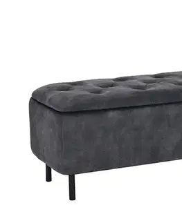 Estila Designová čalouněná lavice Eliana s úložným prostorem a šedým sametovým potahem s chesterfield prošíváním na sedadle 120 cm
