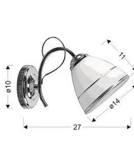 Chromová nástěnná lampa, sklo, bílé stínidlo, s vypínačem, Elotte