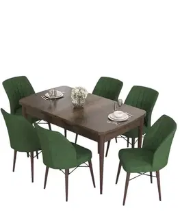 Extendable Dining Table & Chairs Set (7 Pieces) Eva - Baroque, Khaki