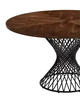 Estila Skandinávský kulatý jídelní stůl Nordica Nogal v ořechově hnědé barvě s černou kovovou podstavou 137cm