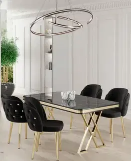Dining Table & Chairs Set (5 Pieces) Rigel - Black Marble, Gold, Black