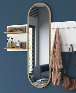Nástěnný věšák se zrcadlem Pomi White and Walnut