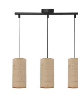 Závěsná lampa Fleri černá 3x60 e27 stínidlo 12x25 béžový ratan