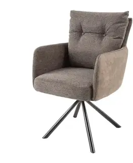 Estila Retro otočná taupe hnědá jídelní židle Dover s černými kovovými nožičkami a kombinovaným čalouněním 90 cm