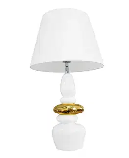Estila Moderní art deco bílá stolní lampa Caillou se zlatým detailem s designem naskládaných kamenů a polohovatelným stínítkem 68 cm