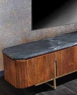 Estila Art deco televizní stolek Gatsby s mramorovou deskou v černé barvě z mangového dřeva 160 cm