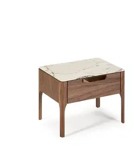 Estila Dřevěný noční stolek Forma Moderna v provedení bílý mramor 55cm