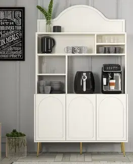 Coffee Bar Cabinet Lyon 120 - Cream, Gold