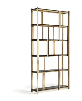 Estila Luxusní art deco regál Midas se šesti policemi se zlatou kovovou konstrukcí s lineární zdobením 240 cm