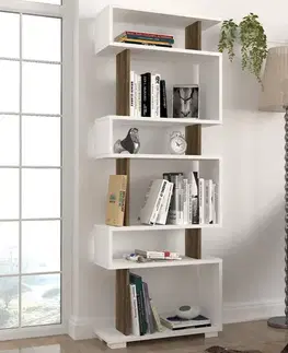 Knihovna Blok - White, Walnut