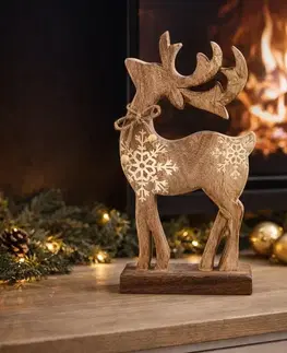 4Home Dekorace z mangového dřeva Snowflake Deer, 33 cm