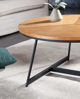Estila Industriální nadčasový kulatý konferenční stolek Carvallo s vrchní deskou s dubovým vzhledem 80cm