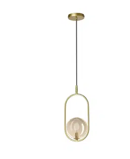 CORDEL vintage závěsná lampa - zlatá mosaz s jantarovým kulovým stínidlem - elegantní osvětlení do obývacího pokoje a koupelny 1x G9 LED