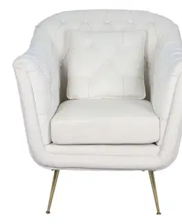 Estila Luxusní art deco bílé čalouněné prošívané křeslo Melisa se sametovým potahem a zlatými kovovými nožičkami 91 cm
