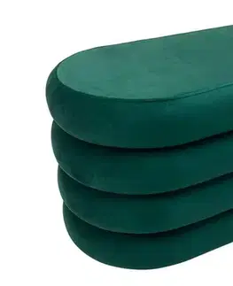 Estila Designová glamour oválná lavice Eliana s čalouněním a sametovým potahem ve smaragdové zelené barvě s úložným prostorem 85 cm