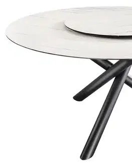 Estila Designový kulatý jídelní stůl Siam s bílou mramorovou vrchní deskou s otočným talířem ve středu 150 cm