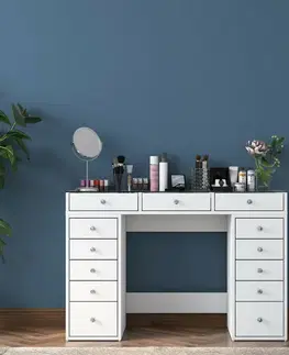 Kosmetický stůl Grace White se skleněnou deskou