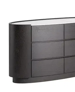 Estila Luxusní moderní oválná komoda Sophiette se šesti šuplíky v černé barvě s bílou mramorovou deskou 140 cm