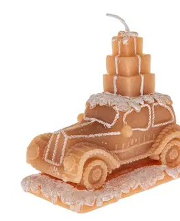Vánoční svíčka z přírodního vosku Auto s dárky, 11 cm, 11 cm
