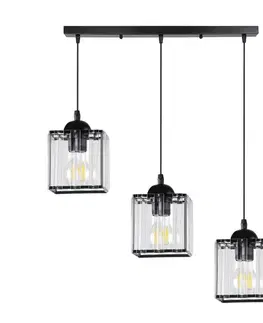 Závěsná lampa Glassia černá 3x40 E27 černé stínidlo + čiré krystaly