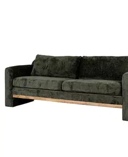 Estila Luxusní retro tmavě zelená třímístná sedačka Gloria se sametovým potahem a světlým hnědým dřevěným detailem 217 cm