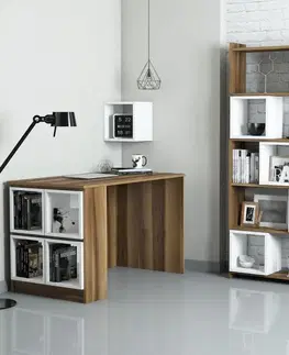 Psací stůl s knihovnou Box - Walnut, White