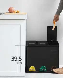 Kovový odpadkový koš na tříděný odpad 3 × 8 l, černá