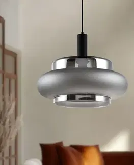 Lampa wisząca Brizi szklana czarna z dymionym kloszem do jadalni nad stół