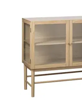 Estila Příborník Viggo, prosklený, světlý dub, 140 cm
