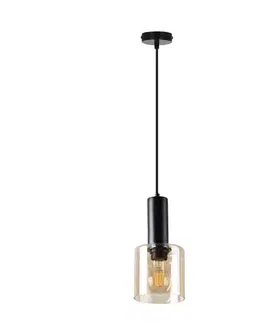 Závěsná lampa Isar, černá, 1x40, E27, jantarové stínidlo