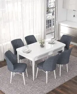 Extendable Dining Table & Chairs Set (7 Pieces) Nef - White, Fume