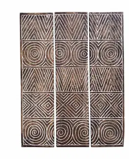 Estila Stylová etno masivní nástěnná dekorace Geom ze tří panelů s ručně vyřezávanými detaily v hnědé barvě 140 cm