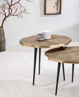 Estila Designová art deco sada tří konferenčních stolků Fabiosa se vzorem letokruhů ve zlaté a černé barvě 49 cm