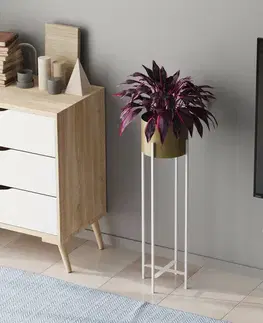 Kovový stojan na květiny GED-025-C Loft, bílá/zlatá