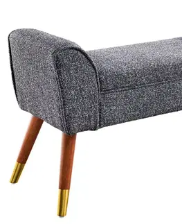 Estila Designová moderní čalouněná lavice Karen s bočními opěrkami a textilním potahem v černošedé barvě s hnědýma nohama 90 cm