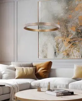 ZÁVĚSNÁ LAMPA HASHIM 40CM MATNÁ TMAVĚ ZLATÁ 22W LED KRYSTALY ČIŘÉ