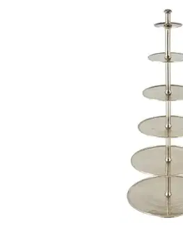 Estila Designový glamour velký stojící kovový etažér Amelié se šesti úrovněmi ve stříbrné barvě 180 cm