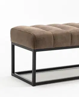 Estila Designové retro šedě hnědá lavice Taxil s prošívanou sedací částí v odstínu taupe 108 cm