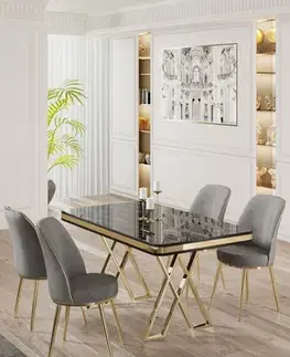 Dining Table & Chairs Set (5 Pieces) Vals - Black Marble, Gold, Grey