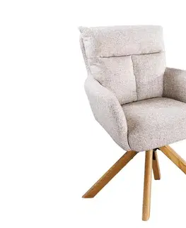 Estila Moderní otočná jídelní židle Dover v béžové barvě s žinylkovým potahem s hnědými dubovými nožičkami 92 cm