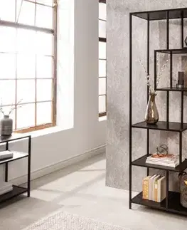 Estila Moderní regál Industria Negra v industriálním stylu s 5ti policemi v provedení černý jasan 77cm