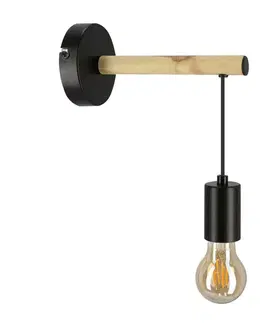 Nástěnná lampa Izzy černá + dřevo