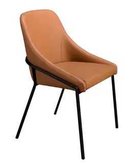 Estila Luxusní kožená jídelní židle Forma Moderna v teplé hnědé barvě s černou kovovou podstavou 83 cm