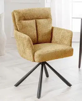 Estila Designová retro otočná židle Dover s hořčicově žlutým čalouněním a vysokou zádovou opěrkou 92 cm
